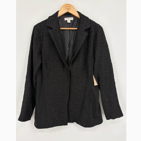 NWT Coldwater Creek Shaped Black Knit Inset Riding Jacket Blazer, Sz 12, Classic - Picture 1 of 10